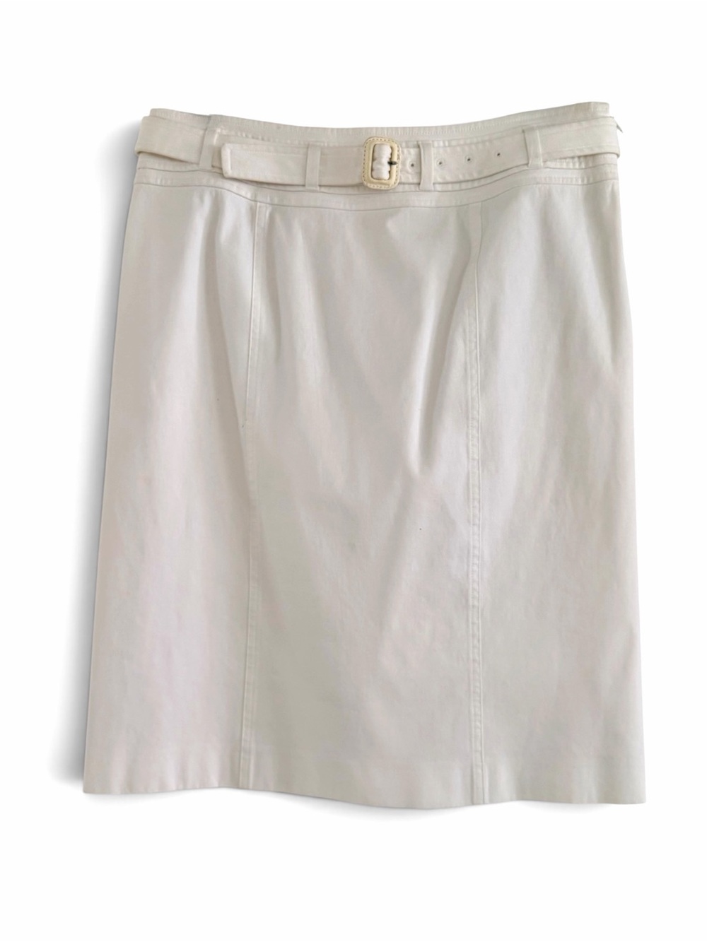 Burberry London Natural White Cotton Belted Knee Length Skirt | Size 46 (Large)